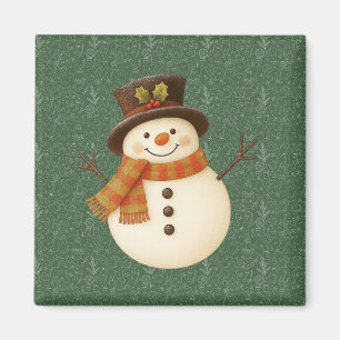 Imán Muy bonito, muñeco de nieve rústico verde vintage