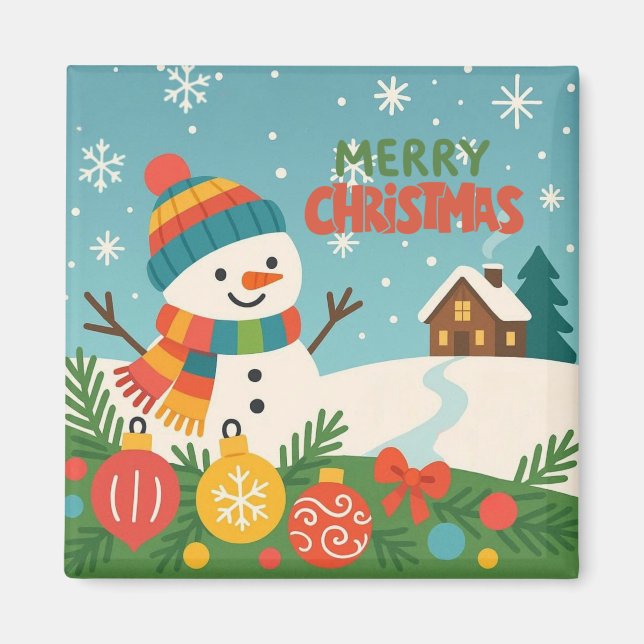 Imán Muy lindo, clásico muñeco de nieve de Feliz Navida (Frente)