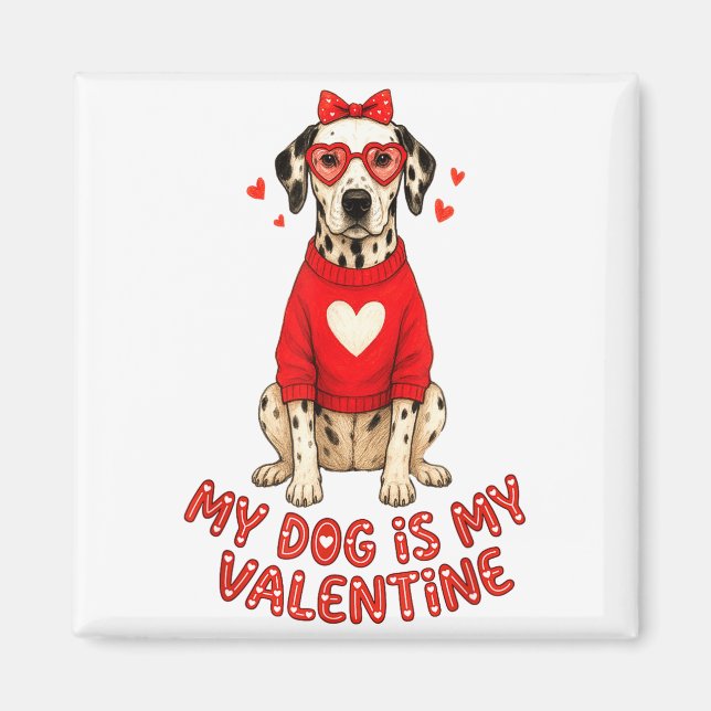 Imán My Dog Is My Valentine Dalmatian Heart Gles Bow Do (Frente)