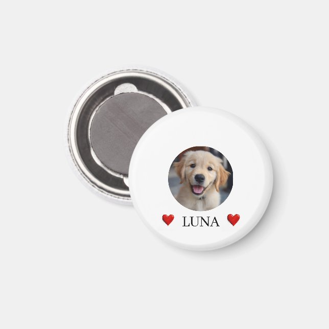 Imán My Dog Personalized Photo & Name & Hearts Magnet (Anverso/Reverso)