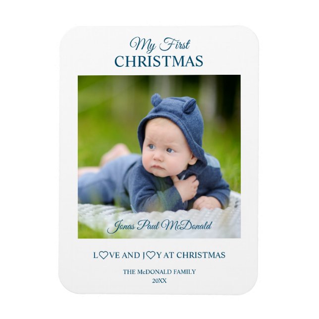 Imán My First Christmas Babies Custom Photo Keepsake (Vertical)