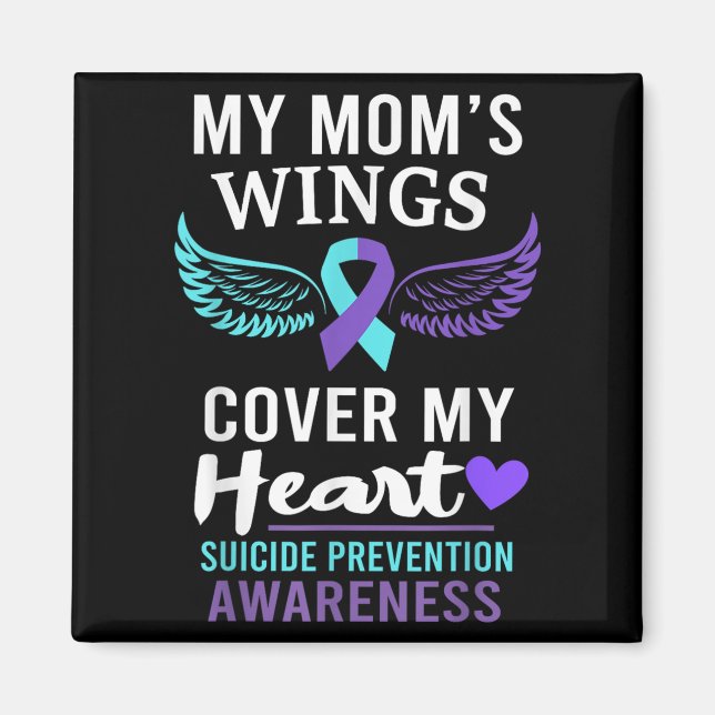 Imán My Mom's Wings Cover Heart Suicide Awareness Ribbo (Frente)