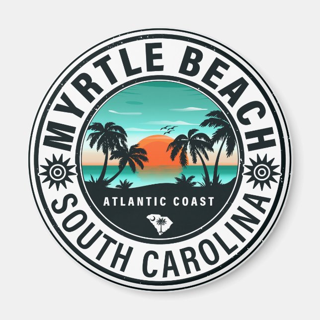 Imán Myrtle Beach South Carolina Retro Sunset Souvenirs (Frente)