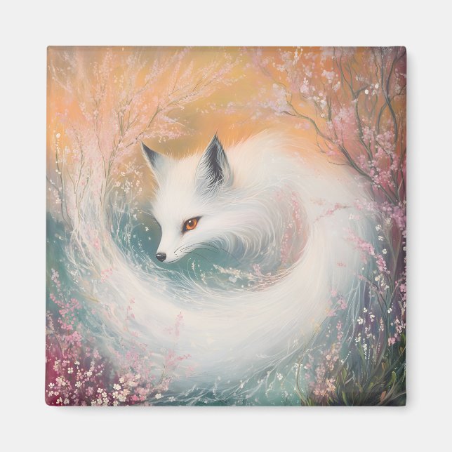 Imán Mystic Bloom Spring Fox Watercolor (Frente)