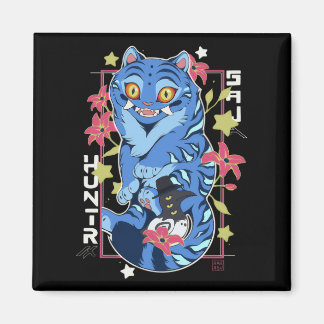 Imán Mystical Blue Tiger Japanese Folk Art Style