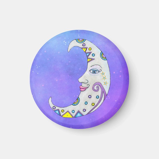 Imán Mystical Crescent Decorada Moon Face Purple Sky (Frente)