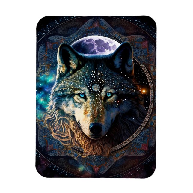 Imán Mystical Wolf Moon Mandala (Vertical)