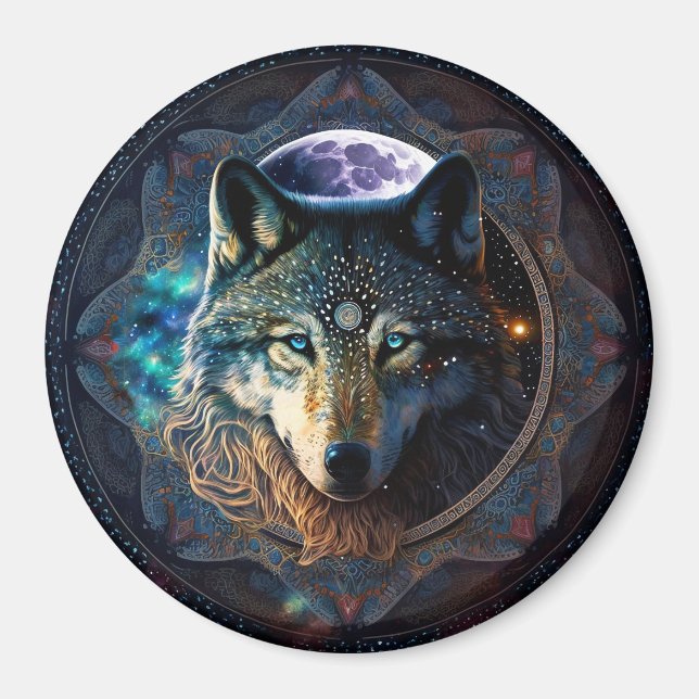Imán Mystical Wolf Moon Mandala (Frente)
