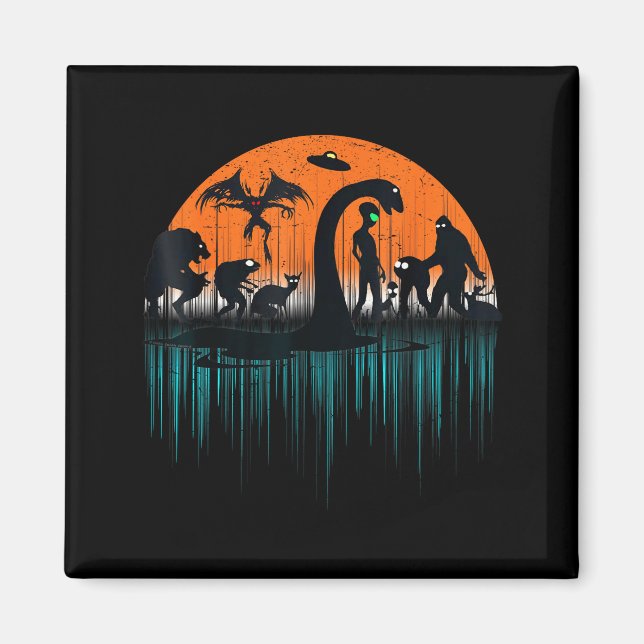 Imán Mythical Loch Ness Bigfoot Mothman Aliens Funny Cr (Frente)