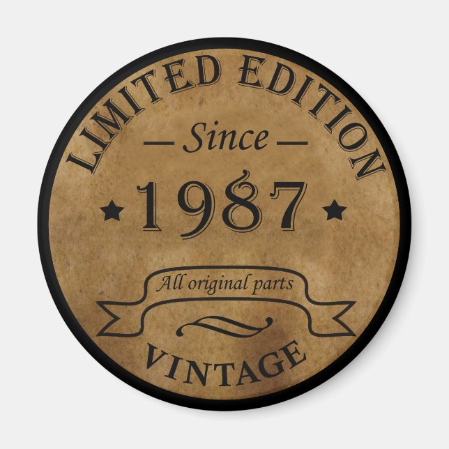 Imán nacido en 1987, cumpleaños vintage (Frente)