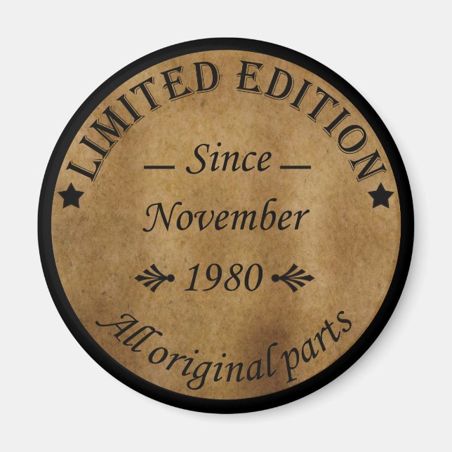 Imán nacido en noviembre de 1980 cumpleaños vintage (Frente)