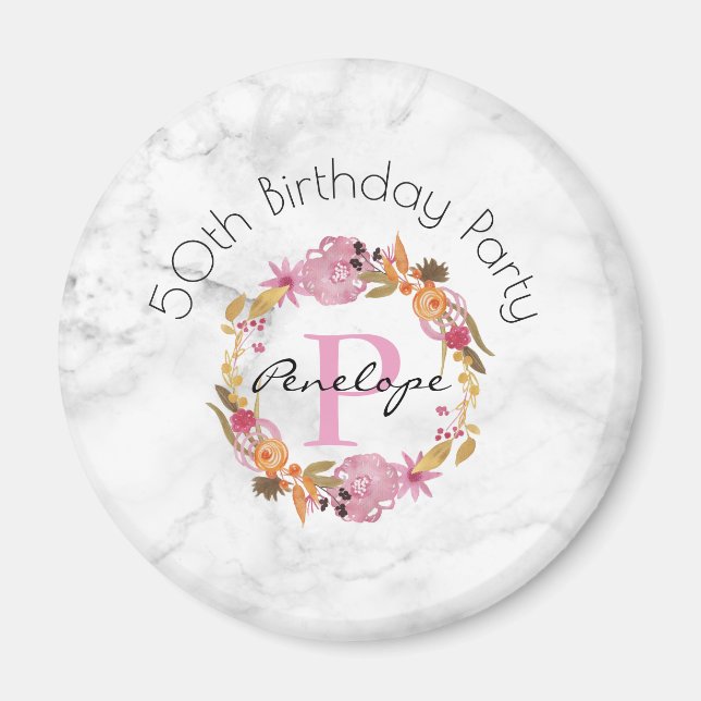 Imán Nacimiento de la guirnalda floral rosa bonito Mono (Frente)