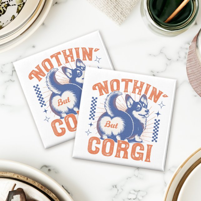 Imán Nada más que Corgi - Naranja retro y gracioso de l (This design features a playful retro corgi graphic with its adorable butt as the main focal point!)
