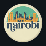 Imán Nairobi Kenya Skyline Retro Cityscape Art<br><div class="desc">Diseño de ciudad de estilo vintage y retro con un hermoso paisaje, atracción turística y arte de paisajes urbanos. rascacielos Guay y artículos de ilustracion de silueta de construcción para turistas y viajeros. Perfecto como recuerdo para volver a casa cuando viaja por todo el mundo. Guarde la memoria de sus...</div>