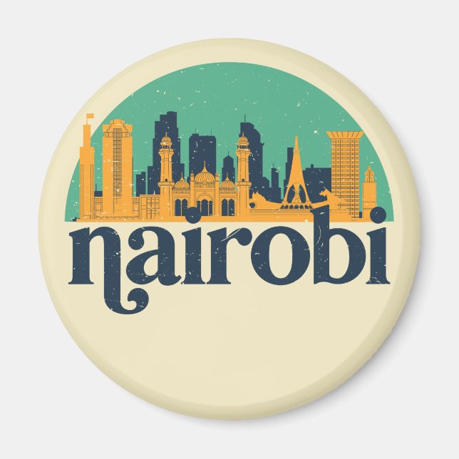 Imán Nairobi Kenya Skyline Retro Cityscape Art (Frente)