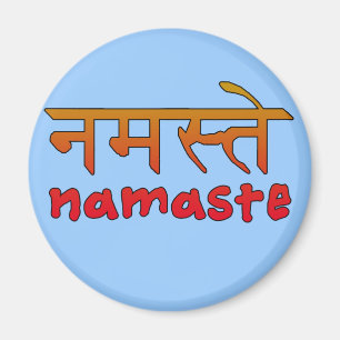 Imán Namaste en escritura inglesa y del Hindi