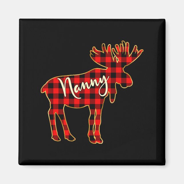 Imán Nanny Moose _ Buffalo Red Plaid Family Christmas  (Frente)