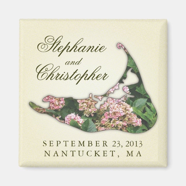 Imán Nantucket Boda Keepsake Hydrangea Map Magnet (Frente)