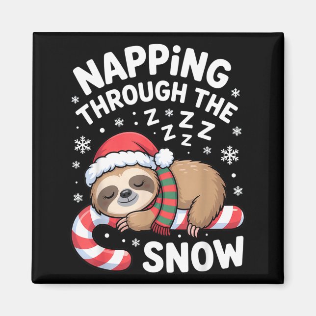 Imán Napng Through The Snow Funny Sloth Candy Cane Xmas (Frente)