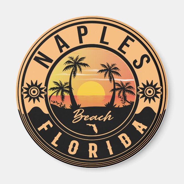 Imán Nápoles Florida Beach Retro Sunset Souvenirs (Frente)