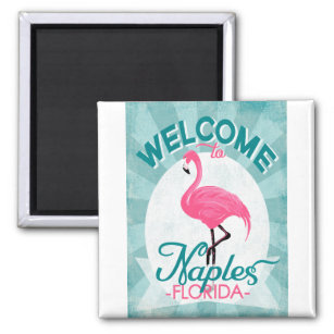 Imán Nápoles Florida Flamingo rosa - Viaje retro vintag