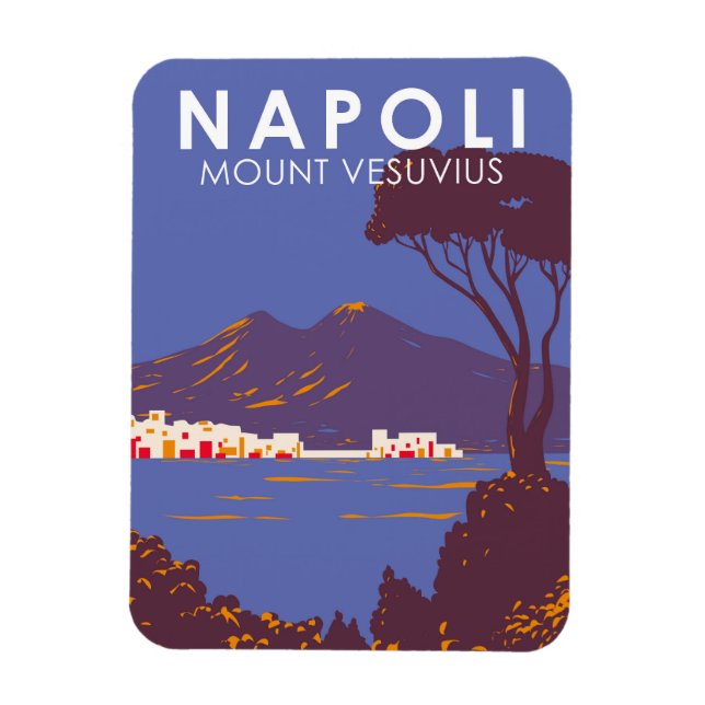 Imán Nápoles Monte Vesubio Viaje Arte Vintage (Vertical)