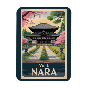 Imán Nara Japón Ilustración Viaje Arte Vintage