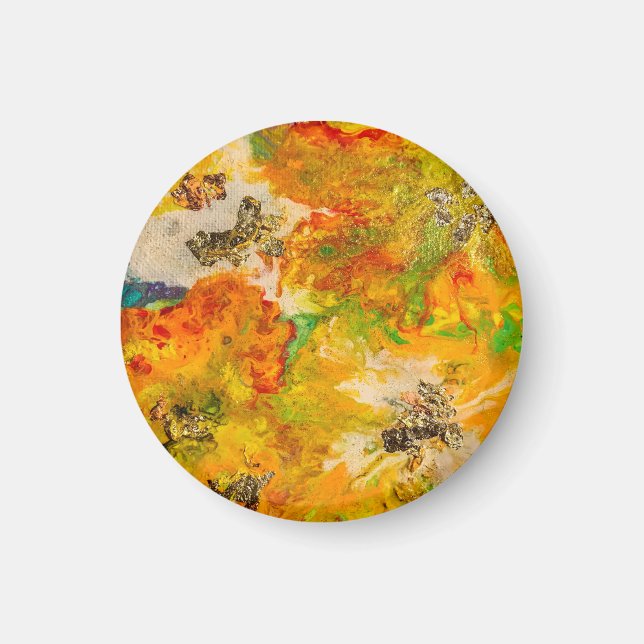 Imán Naranja abstracto de las flores de verano amarillo (Frente)