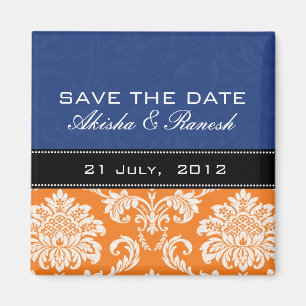 Imán Naranja azul Damask Save the Date Magnet