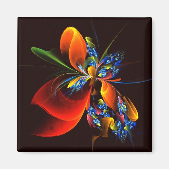 Imán Naranja azul Floral Moderno Resumen Patrón de arte (Frente)