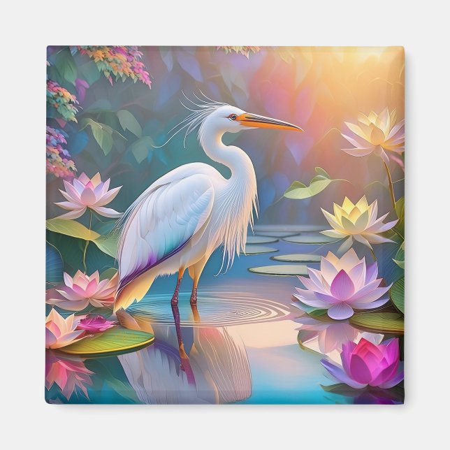 Imán Naranja Billing White Heron Fantasy Bird (Frente)