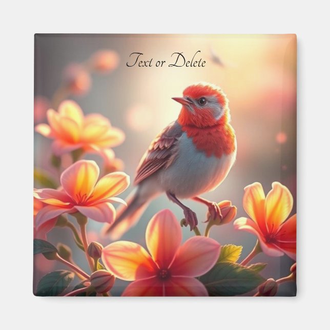 Imán Naranja Bird Floral Magnet (Frente)