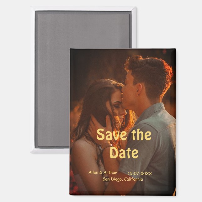 Imán naranja boho guardar la fecha QR añadir foto del n (Anverso/Reverso)