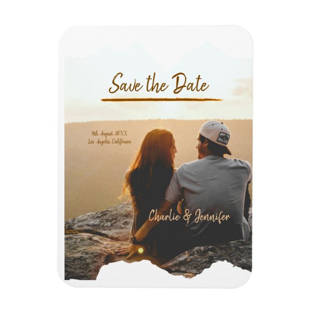 Imán naranja boho salve la fecha nombre de la pareja de (Vertical)