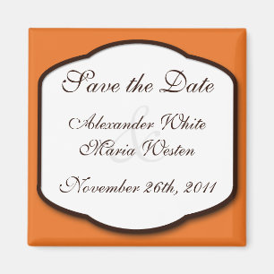 Imán Naranja Brown & White Save the Date Magnet