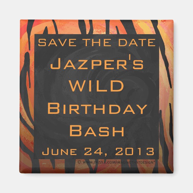 Imán Naranja caliente de tigres monogramo y patrón de i (Frente)