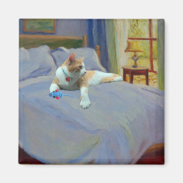 Imán Naranja Cat en la cama