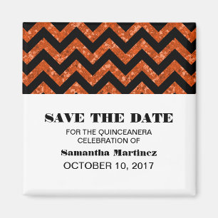 Imán Naranja Chevron Purpurina Quinceañera Magnet