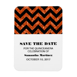 Imán Naranja Chevron Purpurina Quinceañera Magnet