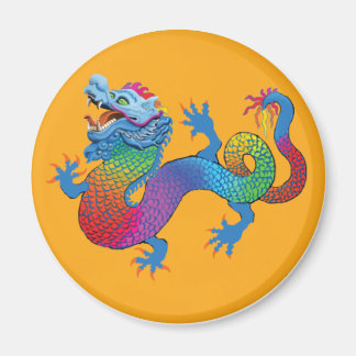 Imán naranja con dragón colorido