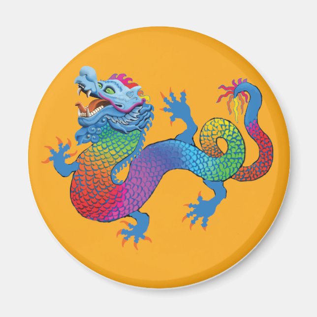 Imán naranja con dragón colorido (Frente)