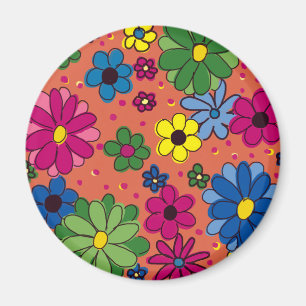 Imán Naranja con flores de colores brillantes