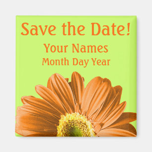 Imán Naranja Daisy Flower Save The Date Personalizado