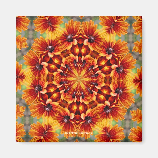 Imán Naranja Daisy Kaleidoscope Flower Photo Magnet (Frente)