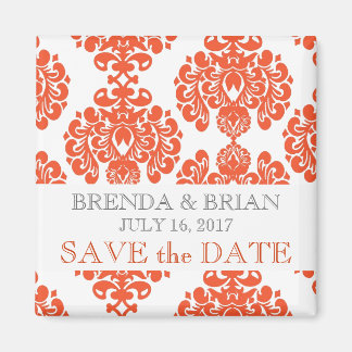 Imán Naranja Damask Wedding Save the Date