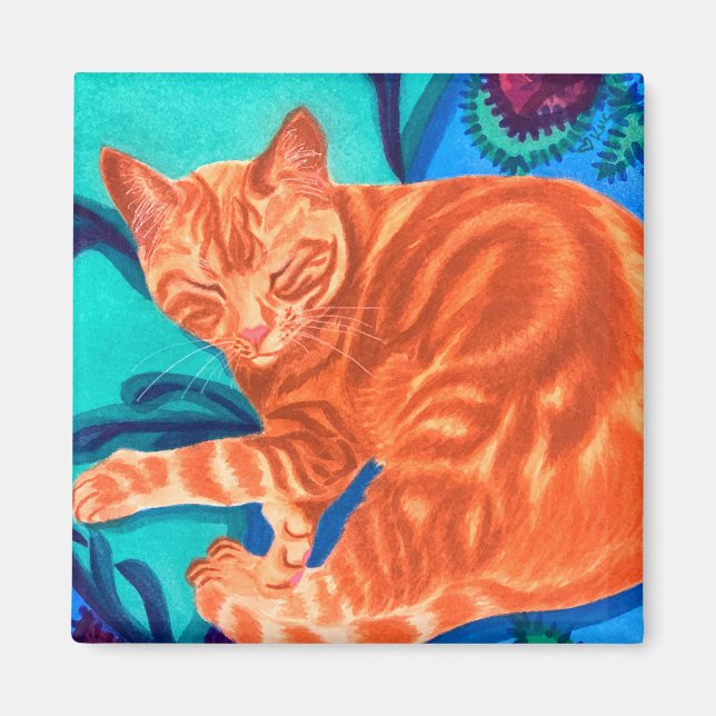 Imán Naranja de acuarela Tabby Cat (Frente)