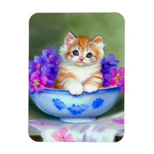 Imán Naranja de época y Ilustracion de gatito blanco