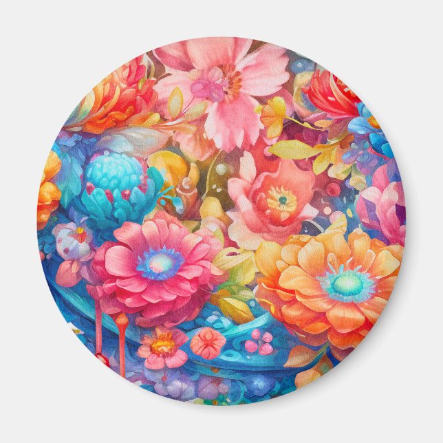 Imán Naranja de flores y Boho azul (Frente)