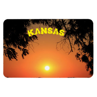 Imán Naranja de Kansas Sunset con árboles Square Magnet