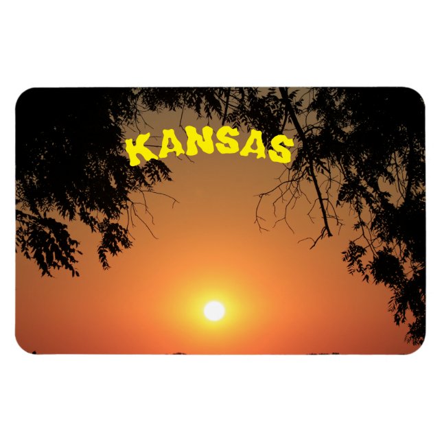 Imán Naranja de Kansas Sunset con árboles Square Magnet (Horizontal)